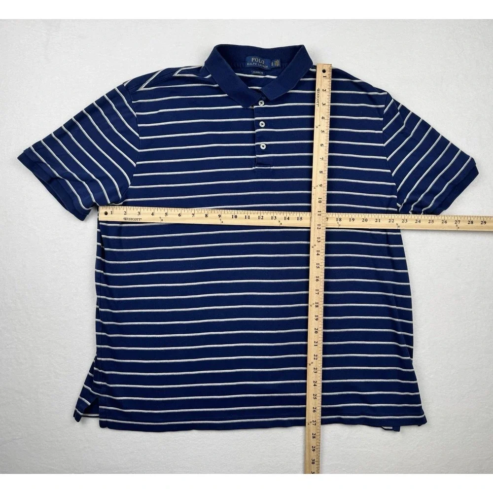 Polo Ralph Lauren Mens XL Blue Striped Polo Shirt Classic Fit Short Sleeve